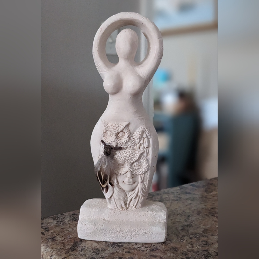 Gypsum owl goddess statue